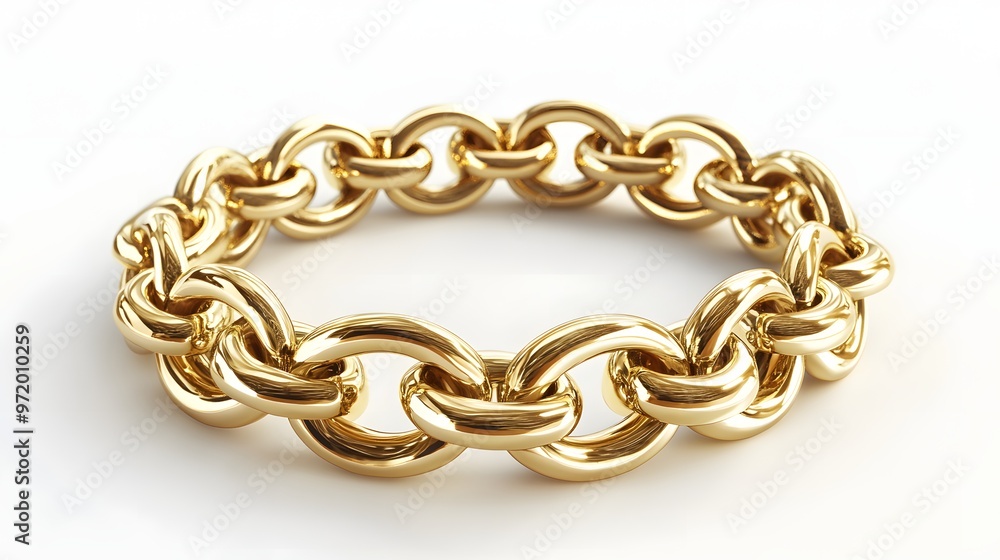 Fototapeta premium 89. A detailed 3D render of a classic gold bracelet with intricate links, isolated on a pristine white background