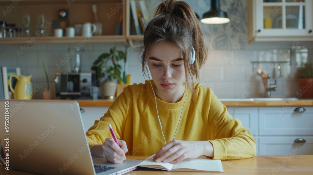 Young student doing homework generative ai Young student doing homework generative ai