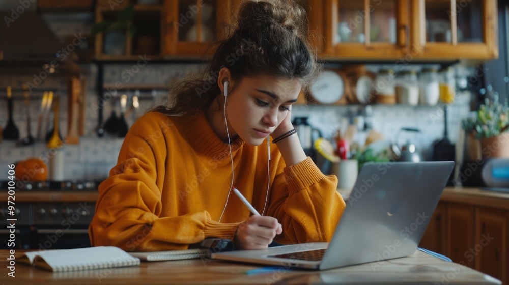 Young student doing homework generative ai Young student doing homework generative ai