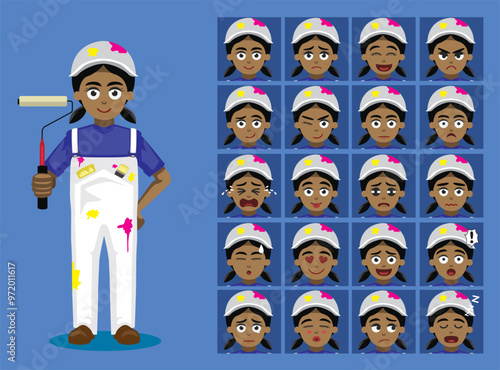 Painter Black Girl Cartoon Character Emotions