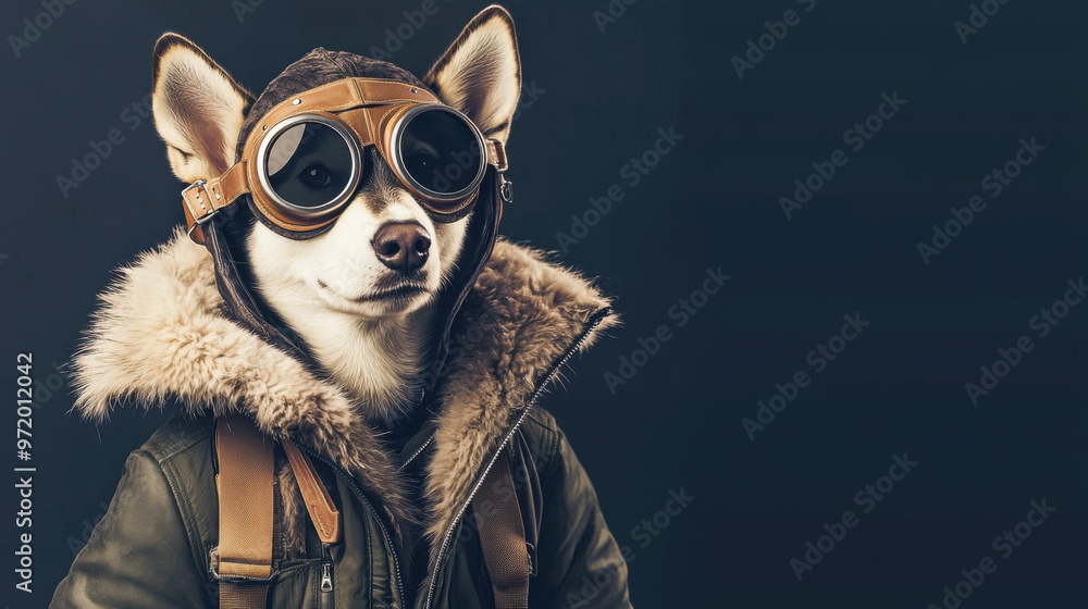 Fototapeta premium Dog Wearing Aviator Goggles and Fur-Lined Jacket
