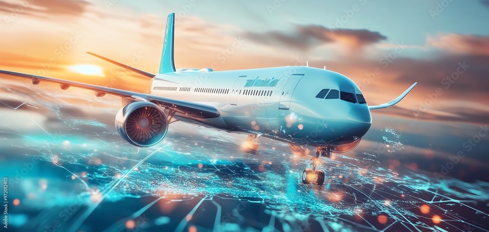 3D airplane showing highdefinition travel design, booking tickets online, realistic rendering, modern style, travel concept 3D airplane showing highdefinition travel design, booking tickets online, realistic rendering, modern style, travel concept