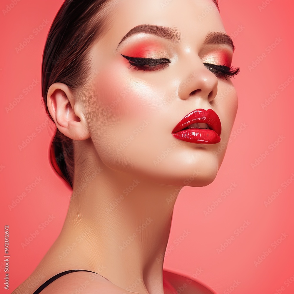 Close-up of a Radiant Skinned Makeup Model for Cosmetics Advertising Close-up of a Radiant Skinned Makeup Model for Cosmetics Advertising