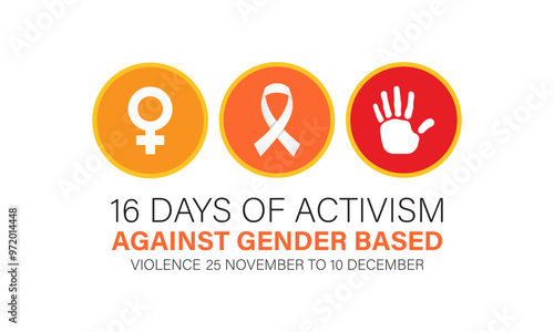16 Days of Activism are observed to raise awareness of gender-based violence During the month of November 25 through December 10. Banner poster, flyer and background design template. Vector.