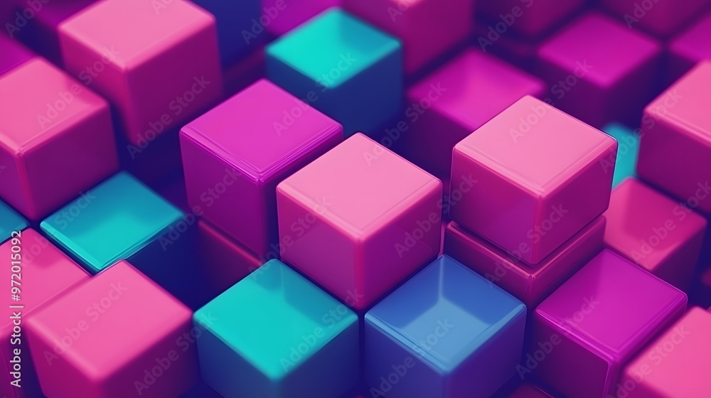 Abstract Geometric Pattern with Pink Blue and Turquoise Cubes Abstract Geometric Pattern with Pink Blue and Turquoise Cubes