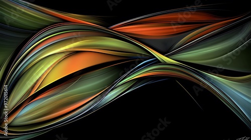 Abstract Swirling Lines in Green Orange and Blue