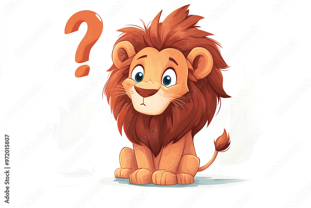 A cute cartoon lion with a questioning expression, surrounded by a question mark. A cute cartoon lion with a questioning expression, surrounded by a question mark.