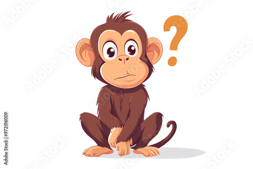 A cartoon monkey sitting curiously with a question mark above its head.