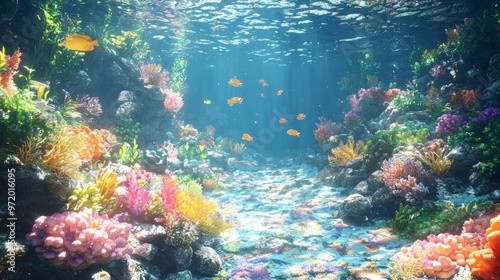 Wallpaper Mural Underwater Coral Reef with Colorful Fish and Sunlight Torontodigital.ca