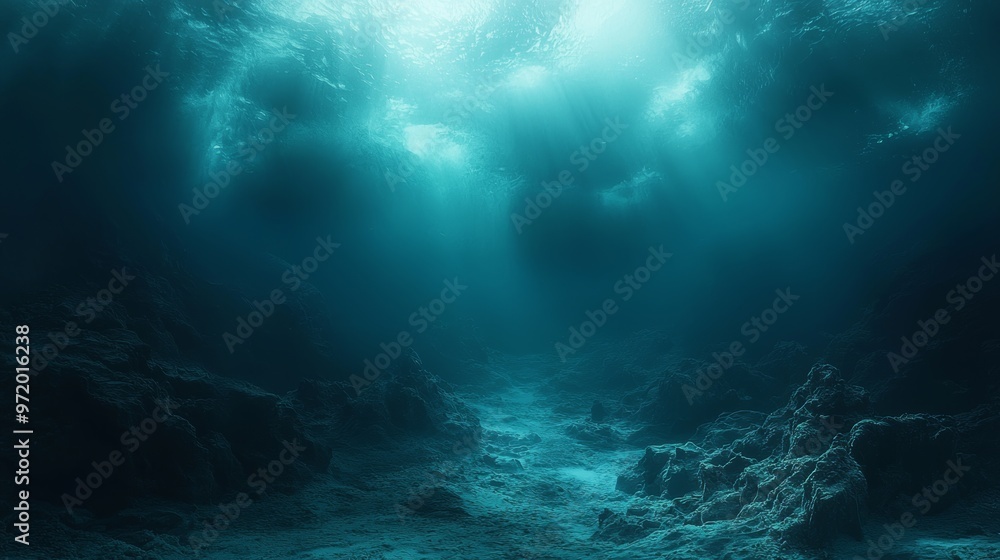 Fototapeta premium Underwater Scene with Light Rays and Rocks