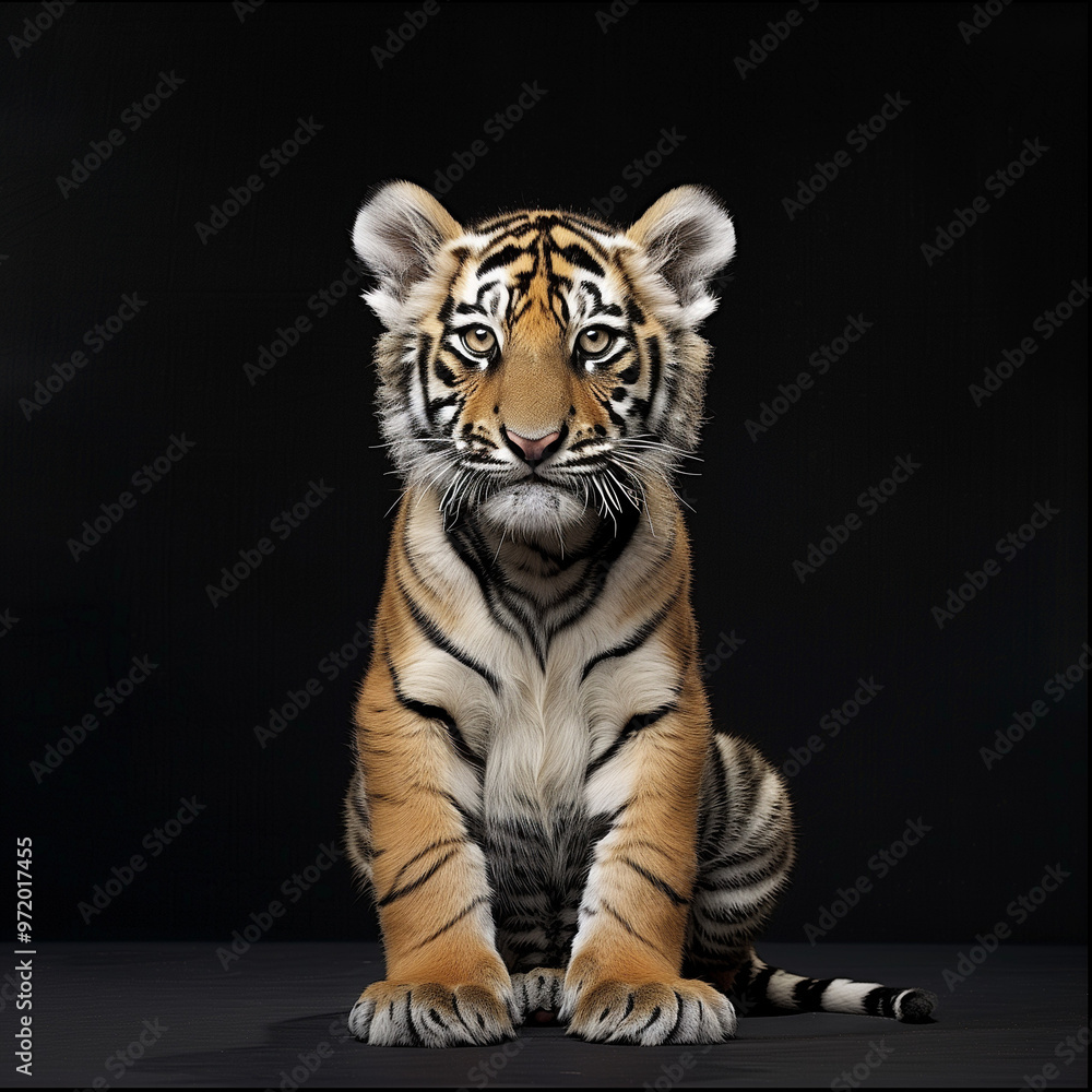 Portrait of a Young Tiger Cub Against a Black Background Portrait of a Young Tiger Cub Against a Black Background