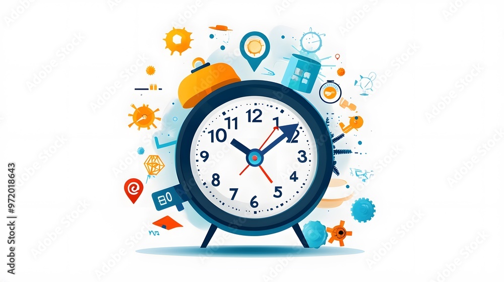 Clock with Abstract Shapes and Icons. Clock with Abstract Shapes and Icons.