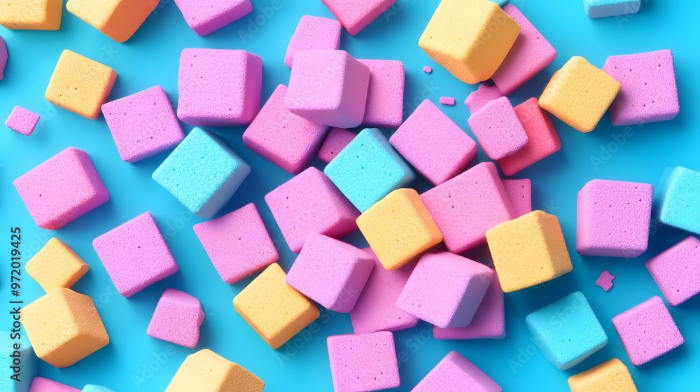 Colorful Cubes on Blue Background Abstract Geometric Shapes Colorful Cubes on Blue Background Abstract Geometric Shapes