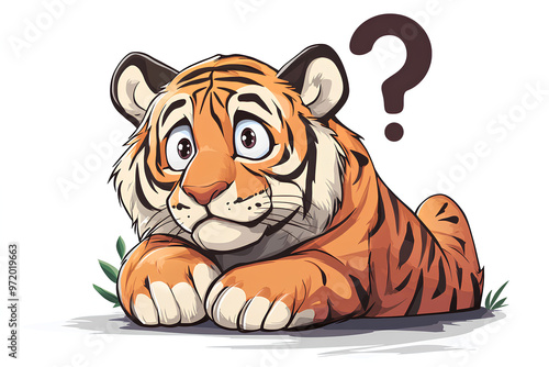 A cartoon tiger looking curiously with a questioning expression.