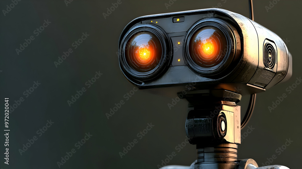 Futuristic Robot with Glowing Eyes Close Up Futuristic Robot with Glowing Eyes Close Up