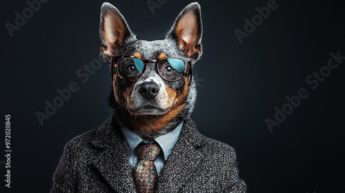 Australian Cattle Dog in Suit and Glasses