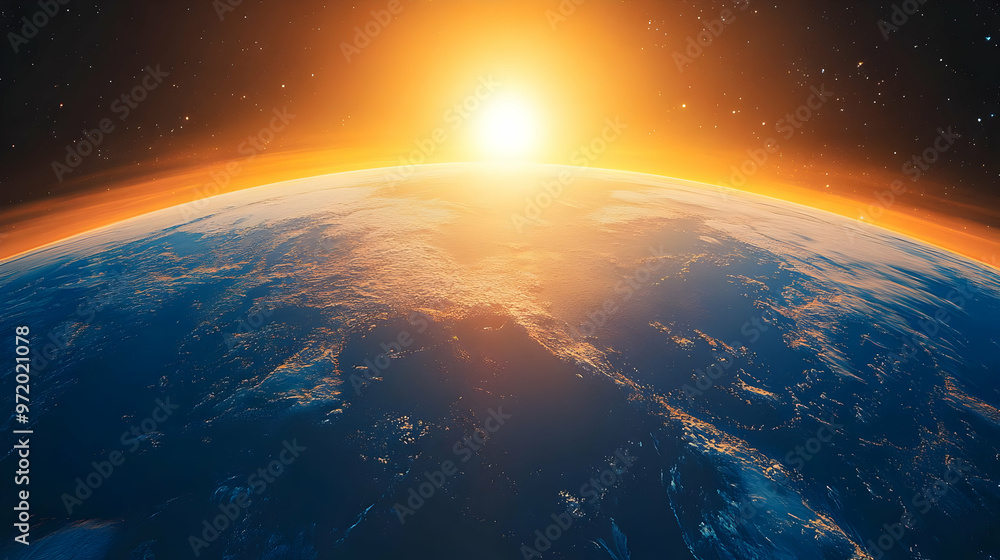 Fototapeta premium Earth Sunrise From Space Beautiful Planet View