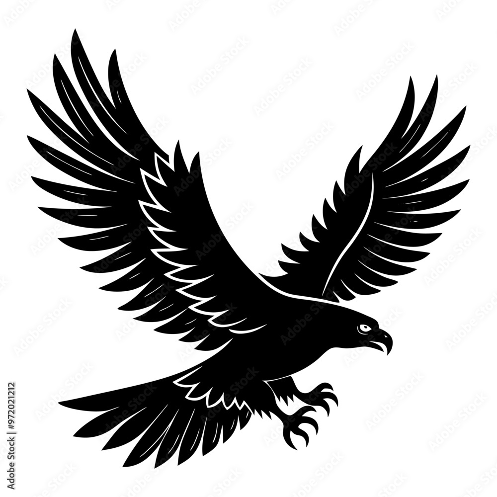 Obraz premium Hand draw flying eagle black silhouette vector illustration
