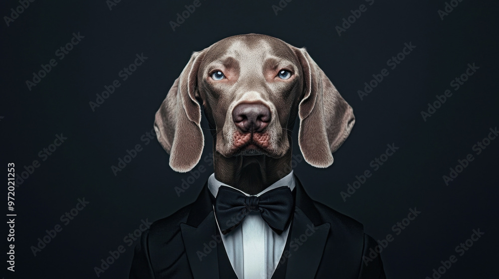 Weimaraner dog in a tuxedo Weimaraner dog in a tuxedo