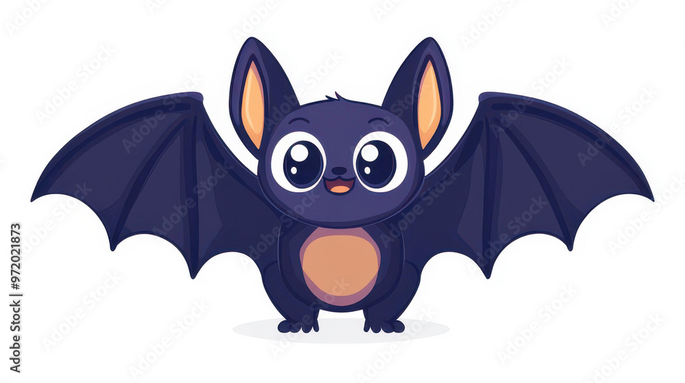Obraz premium A playful cartoon bat with fun textures floats against a clean white backdrop, perfect for kids designs and projects.