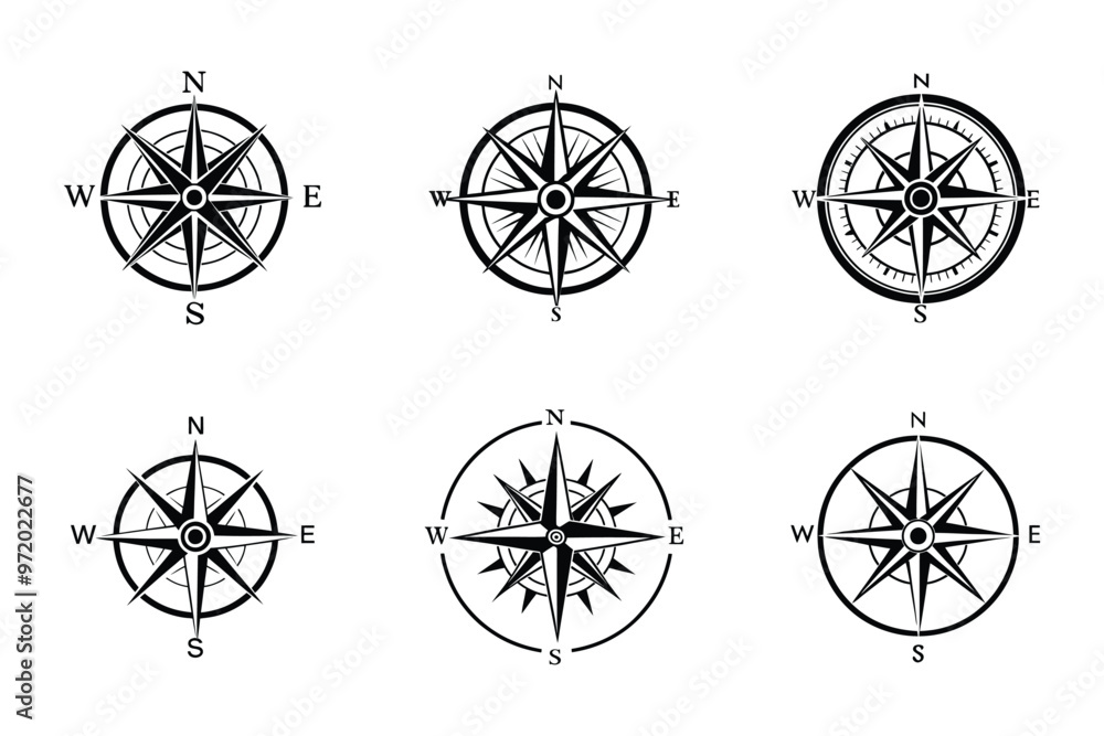 Obraz premium Vector style compass icon bundle set with creative shape