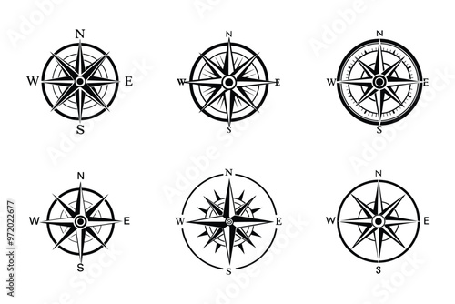 Vector style compass icon bundle set with creative shape