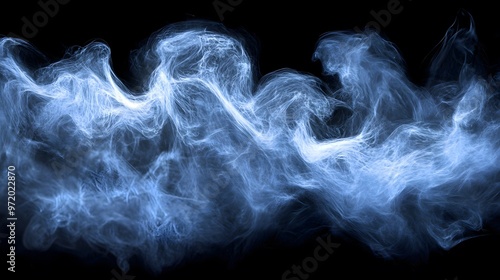 Abstract Blue Smoke Swirls on Black Background