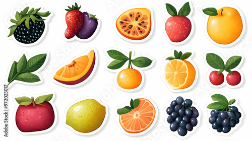 Colorful Fruit Stickers Apple Orange Grape Blackberry Lemon Cherry Mango Passionfruit