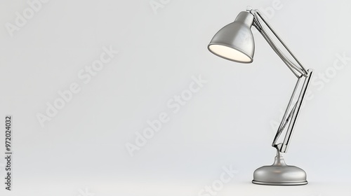 27. A lifelike 3D render of a contemporary desk lamp with a metallic finish, isolated on a pristine white background