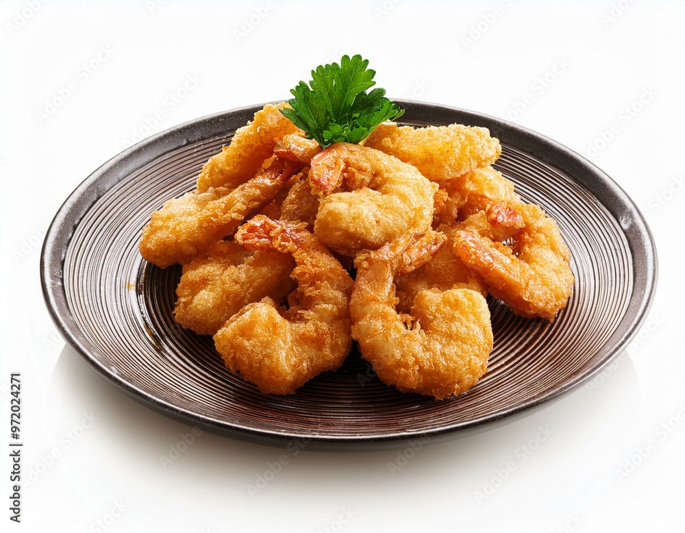 Ebi Furai on plate isolated white background Ebi Furai on plate isolated white background