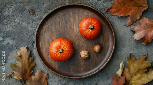 Autumnal Table Setting with Pumpkins and Nuts