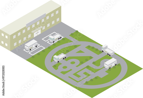 アイソメトリックな大型免許の教習所のイメージ素材