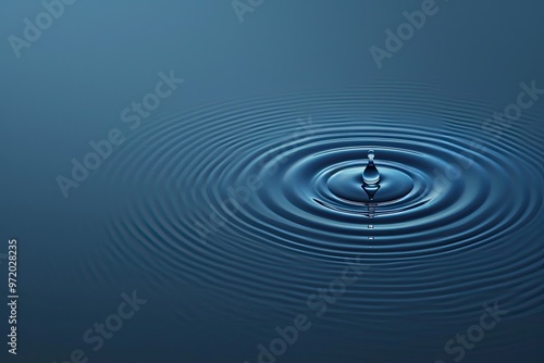 Water Drop Creating Ripples on Blue Surface