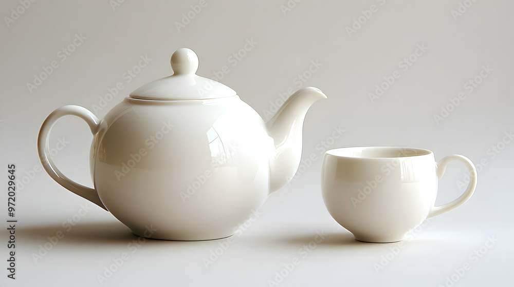 White Teapot and Cup on White Background White Teapot and Cup on White Background