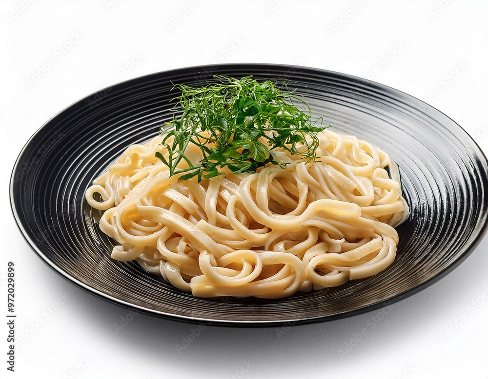 Udon on plate isolated white background Udon on plate isolated white background
