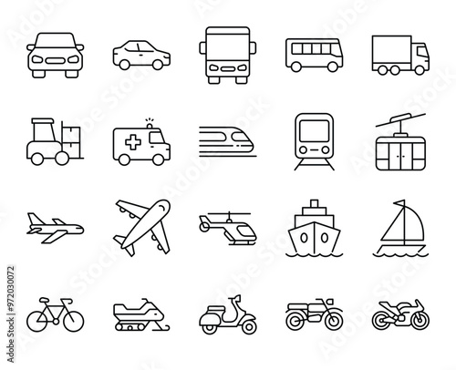 Vehicle Line Editable Icon set. Editable stroke. Vector illustration