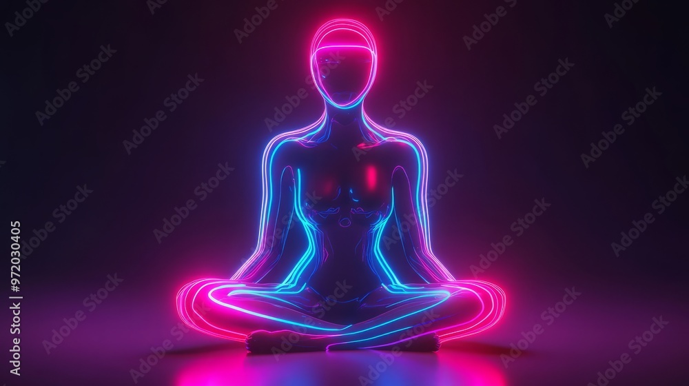 Futuristic Neon Meditation A Digital Illustration of a Human Figure in Lotus Pose with Vibrant Neon Futuristic Neon Meditation A Digital Illustration of a Human Figure in Lotus Pose with Vibrant Neon