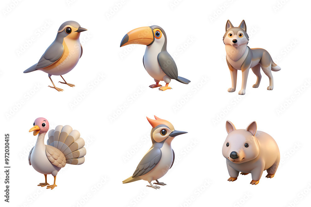 animal set collection icon bright grey multicolor in plastic 3d style animal set collection icon bright grey multicolor in plastic 3d style