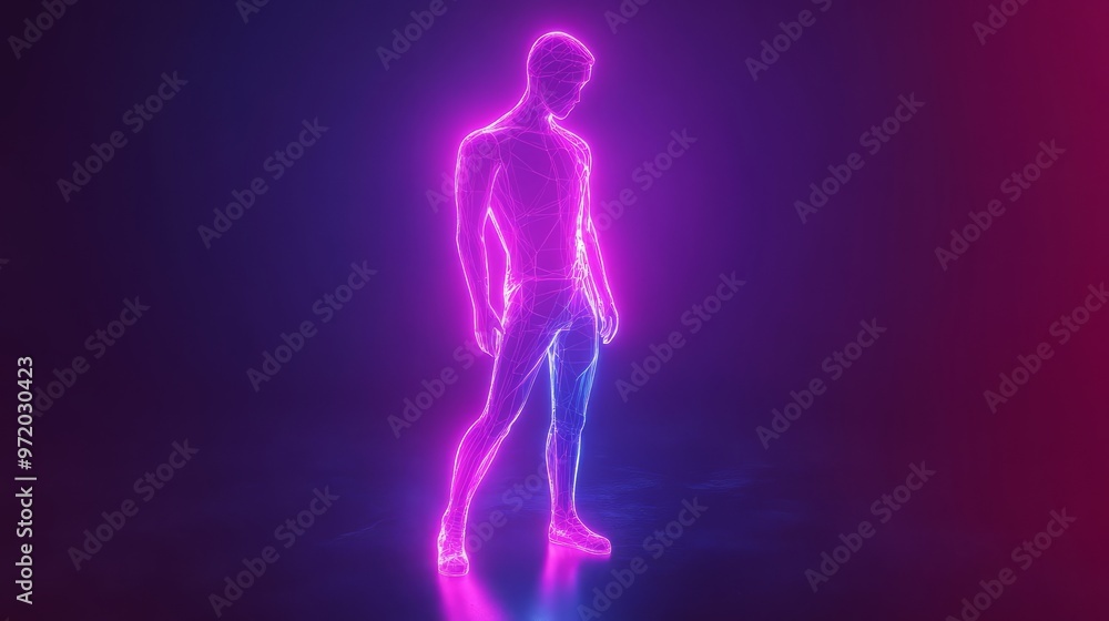 Walking Into Neon 3D Illustration of a Glowing Human Figure on a Dynamic Neon Trail Walking Into Neon 3D Illustration of a Glowing Human Figure on a Dynamic Neon Trail