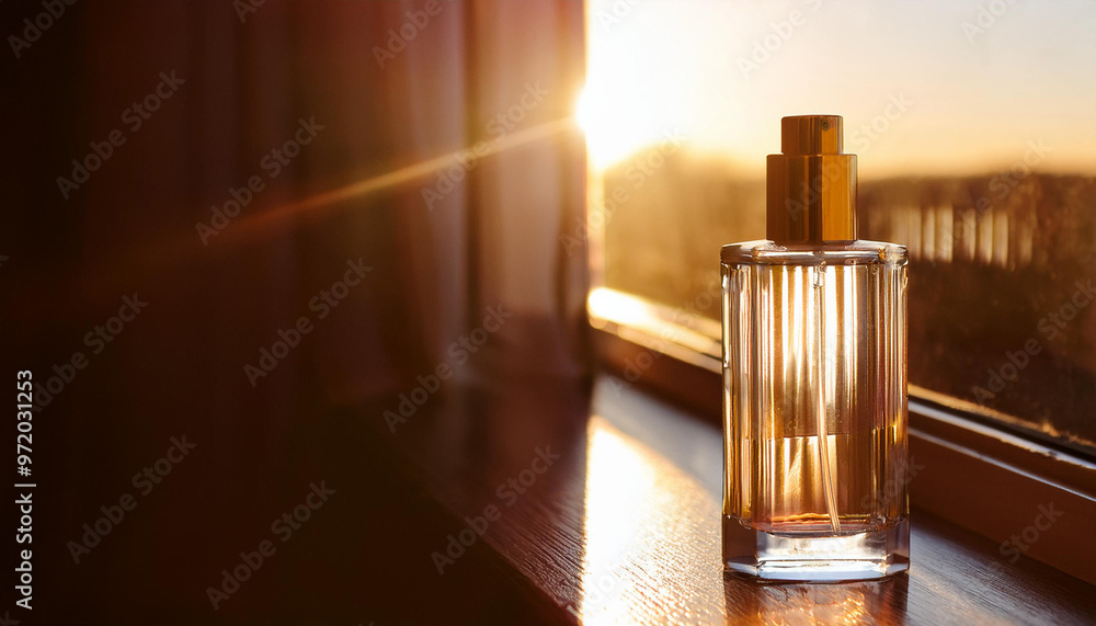 Naklejka premium spray bottle of perfume on windows side at afternoon