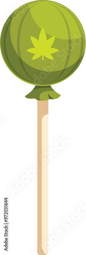 Green spherical lollipop featuring a cannabis leaf, embodying the concept of marijuana legalization