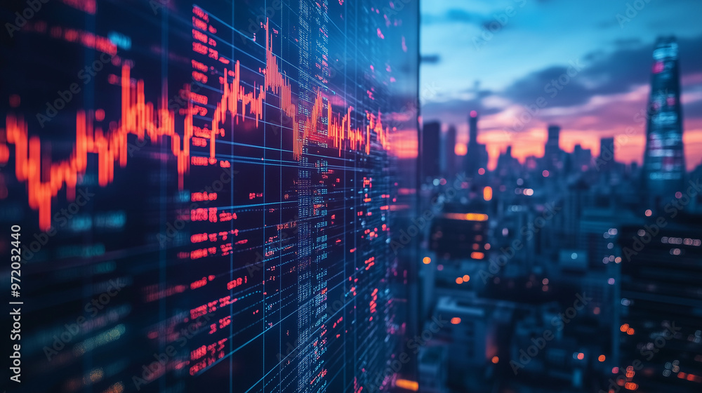 Naklejka premium Bitcoin Futures Trading,abstract binary background,Computer Screen with Nasdaq Composite Market Analytics