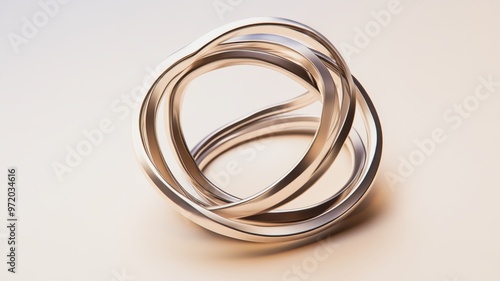 Abstract Metallic Sculpture with Intertwined Rings on a Neutral Background