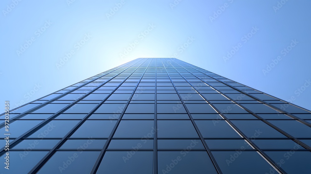 Low-Angle View of a Modern Glass Skyscraper Low-Angle View of a Modern Glass Skyscraper