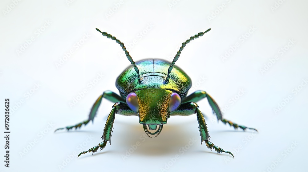 60. A close-up 3D render of a tiny green beetle with iridescent textures, isolated on a pristine white background 60. A close-up 3D render of a tiny green beetle with iridescent textures, isolated on a pristine white background