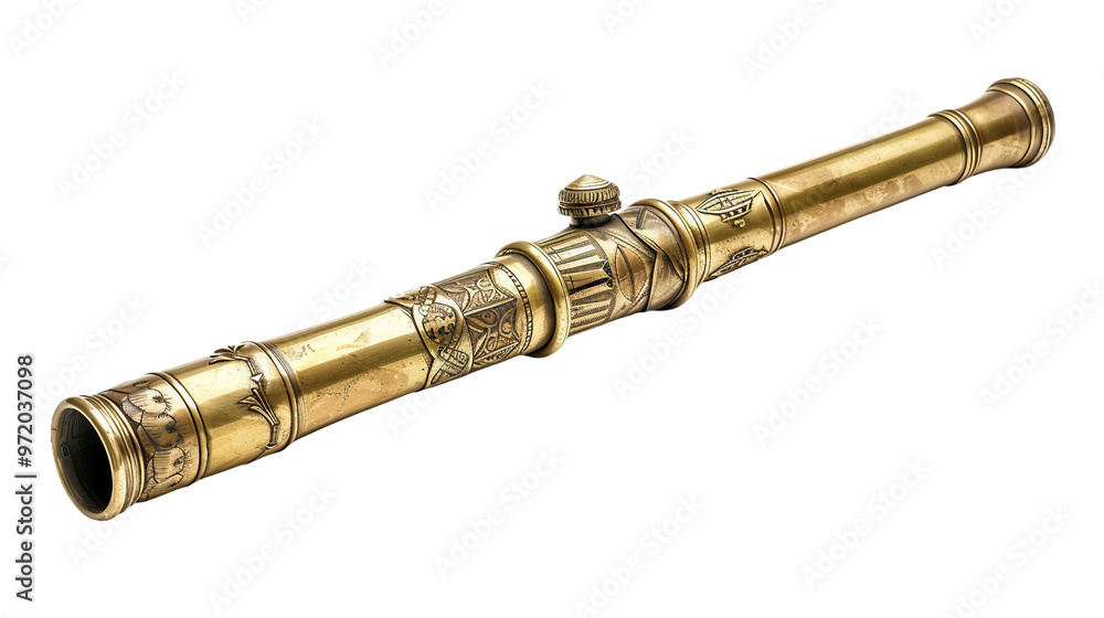 Artisan Craftsmanship: Brass Telescope with Nautical Detailing on white background Artisan Craftsmanship: Brass Telescope with Nautical Detailing on white background