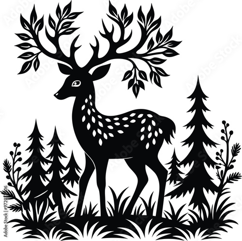 black deer vector illustration silhouette, Print