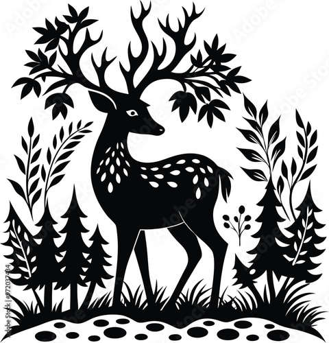 black deer vector illustration silhouette, Print
