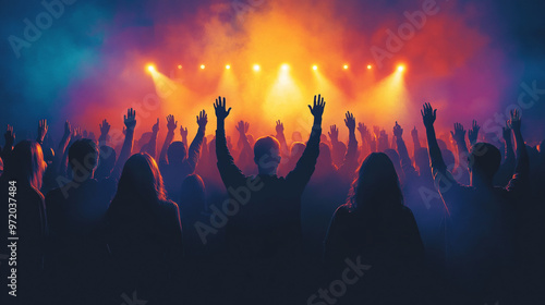 Silhouette of a slender girl enjoying a concert, captured from behind. The image conveys freedom, joy, and the liberating experience of live music and celebration