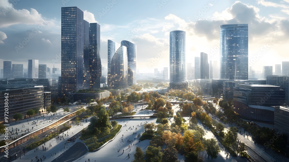 Fototapeta premium Modern Cityscape with Skyscrapers and a Park